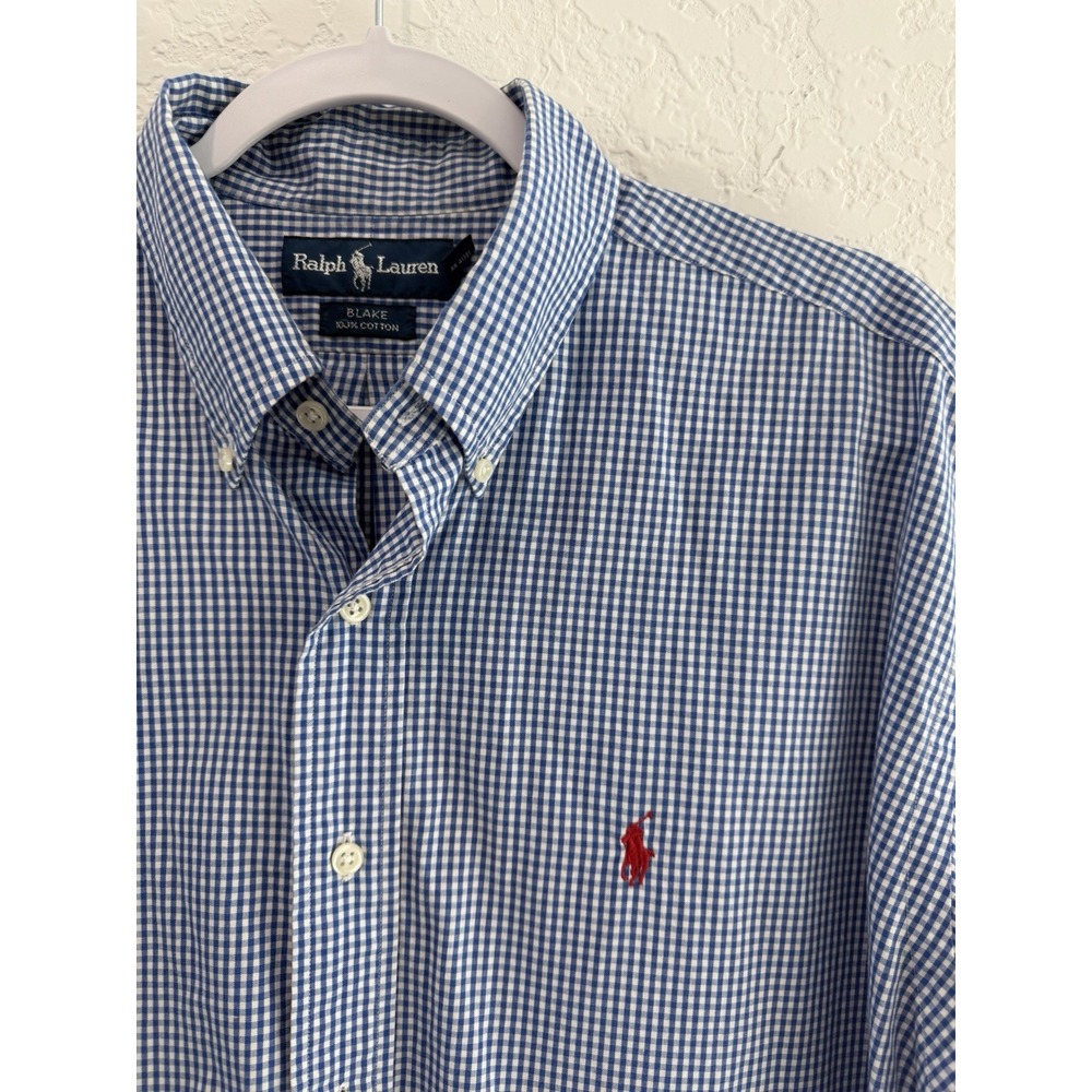 Ralph Lauren Blake Men's L Blue White Check Short Sleeve Button-Down Shirt - Picture 2 of 10
